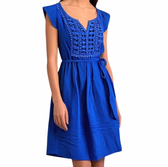 Marcs Dress Periwinkle Blue Cotton Broderie Lace Panel Silk Coquette Women's 6 - Picture 1 of 15